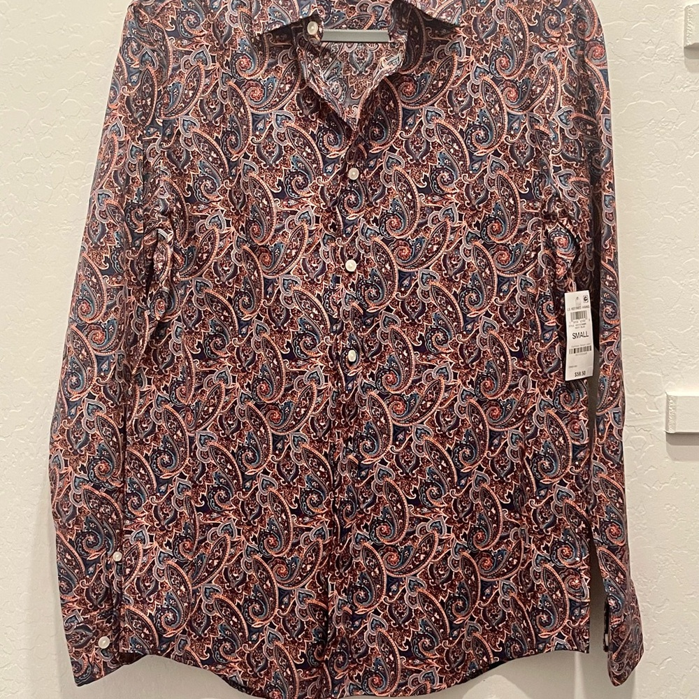 Club Room Men's Paisley Button-Down Shirt in Navy and Rust
